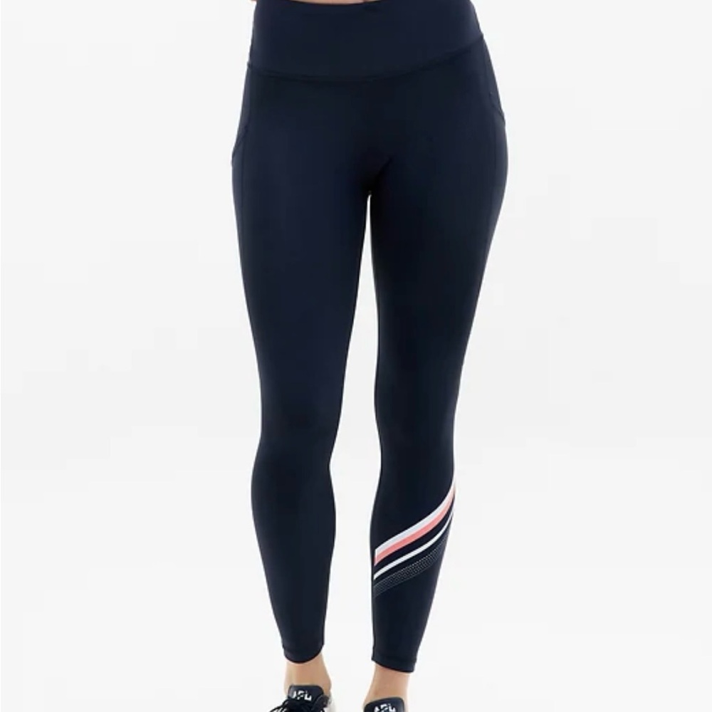 Athleta Interval Stash High Rise Diagonal Stripe 7/8 Legging - Navy - size L